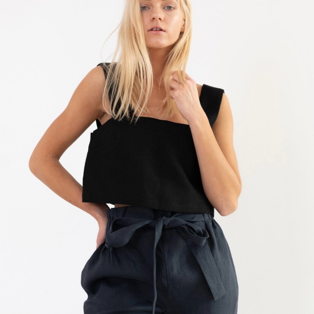 Handmade linen square neck crop top in rust colour